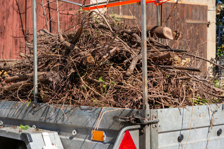 Trailer full of garden waste for recyclingの写真素材