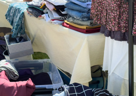 clothes at a flea marketの写真素材