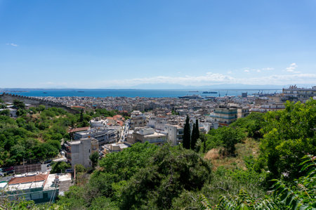 Panoramic view of the city of Thessaloniki in Greece with sea