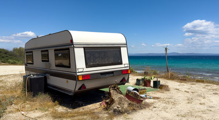 panorama camping on the beach in Afytos is a village in Chalkidiki, northern Greece.