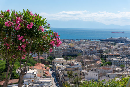 Panoramic view of the Thessaloniki city with harbor in the spring, Greeceの写真素材