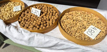 fresh Various of nuts at a Greek weekly marketの写真素材