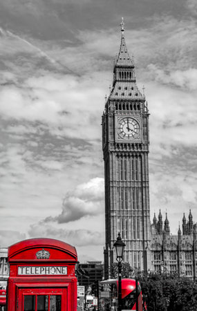 London Telephone Booth and Big Ben vertical city life,UK