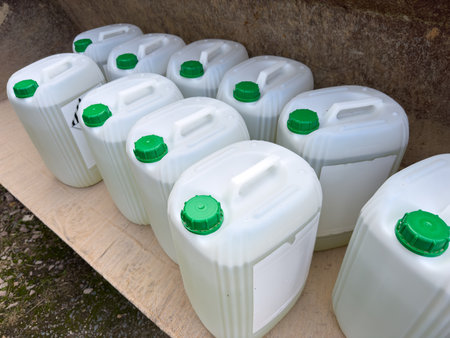 plastic bottles with lid pesticides for plants in the agronomy