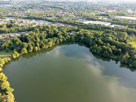 aerial view of schwanenteich pond in east germany saxonyの写真素材