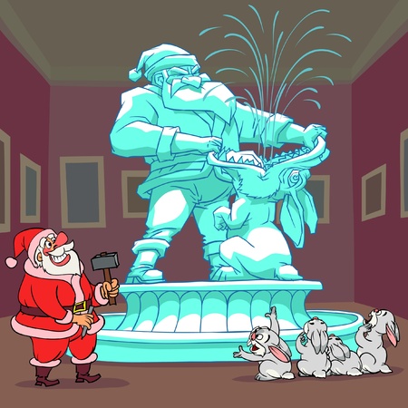 Santa Claus created the sculpture, but a rabbits are not glad to see it.のイラスト素材