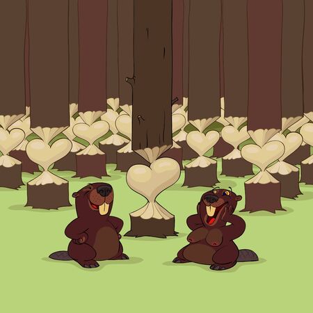 At Valentine's Day beaver is surprising his girlfriendのイラスト素材