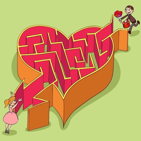 Boy is going to his girlfriend through the Labyrinth of Heartのイラスト素材