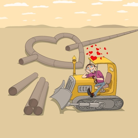 Tractor driver is falling in love and dreaming of his girlfriendのイラスト素材