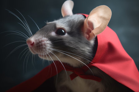 A rat in a hero's mask. The hero is ready to save the innocent from evil Generative AIの素材