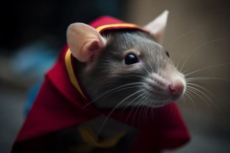 A rat in a hero's mask. The hero is ready to save the innocent from evil Generative AIの素材