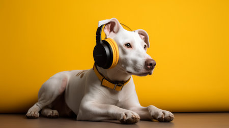 Rhythmic Rascal: Dog in Headphones Dances to the Beat of Its Own Tailの素材