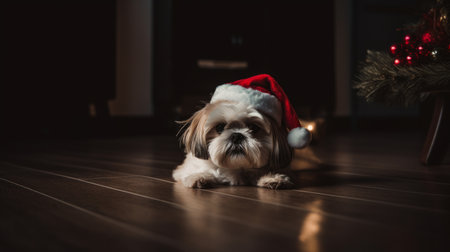 Pawsome Christmas Spirit: Dog in a Santa Hat Spreads Festive Warmth and Fuzzinessの素材