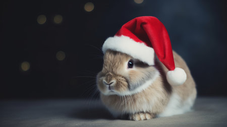 Fluffy Santa: Rabbit in a Santa Hat Delivers Christmas Presents with a Furry Smileの素材