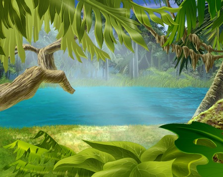 Tropical Forest. Digital painting, illustration in Realistic Cartoon Styleの写真素材