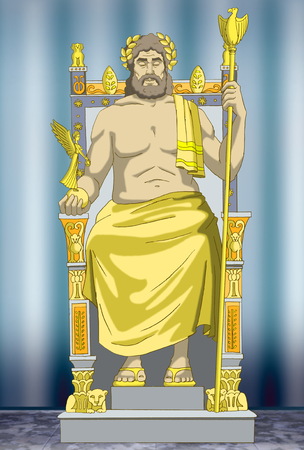 Statue of Zeus. Wonders of the world. Digital Painting Background, Illustration in cartoon style character.の写真素材