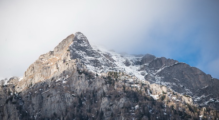 Busegi Mountains on the Prahova Valley near  Holy Cross Caraimas monastery in Romaniaの写真素材