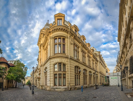 BUCHAREST, ROMANIA - 07.20.2018. Old Center of Bucharest, Romania in a cloudy summer morning.のeditorial素材