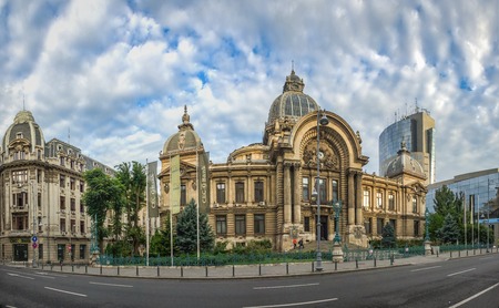 BUCHAREST, ROMANIA - 07.20.2018. Palace of the Deposits and Consignments in Bucharest, Romania in a cloudy summer morningのeditorial素材