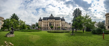 BUCHAREST, ROMANIA - 07.21.2018. Central University Library Bucharest University in Romania. Panoramic viewのeditorial素材
