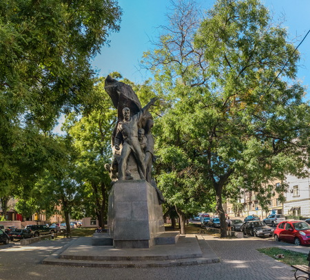 ODESSA, UKRAINE - 08.23.2018. Monument to sailors of Battleship Potemkin, who supported workers revolt of 1905 in Odessaのeditorial素材
