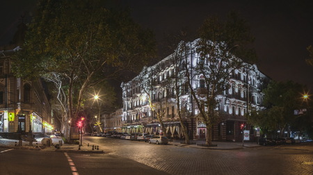 Odessa, Ukraine - 09.09.2018. Luxury hotel Bristol in the historic center of the Odessa city in a summer nightのeditorial素材