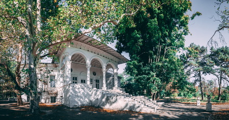 Old abandoned Chkalov sanatorium in Odessa, Ukraine, in a sunny summer dayのeditorial素材