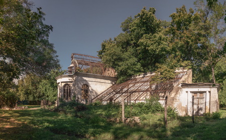 Old abandoned Chkalov sanatorium in Odessa, Ukraine, in a sunny summer dayのeditorial素材