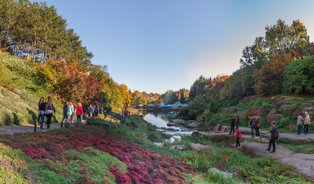 Uman, Ukraine - 10.13.2018. Amazing autumn around the old ponds in Sofiyivka park in Uman, Ukraineのeditorial素材