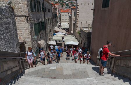 Dubrovnik, Croatia - 07. 13. 2018. The streets of Dubrovnik Old Town, Croatia, on a sunny summer day.のeditorial素材