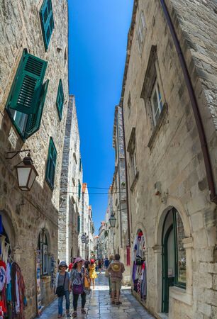 Dubrovnik, Croatia - 07. 13. 2018. The streets of Dubrovnik Old Town, Croatia, on a sunny summer day.のeditorial素材