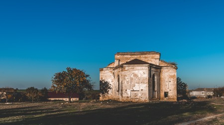 Abandoned Catholic church of the Nativity of the Blessed Virgin Mary in the village of Kamenka,...