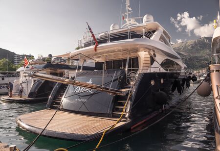 Budva, Montenegro - 07.10.2018.  Boats and Yachts in the Dukley Marina on a sunny summer dayのeditorial素材