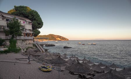 Dhermi, Albania - 07.08.2018. Warm summer evening at the resort of Dhermi in Albaniaのeditorial素材