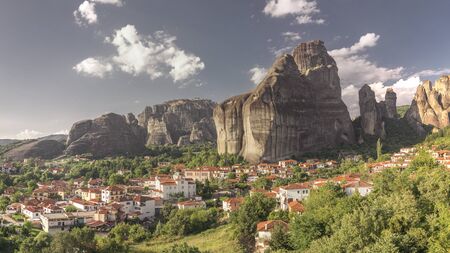 Kastraki, Greece - 07.04.2018. Panoramic view of the Kastraki village at the foot of the Meteora...