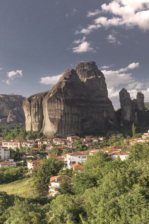 Kastraki, Greece - 07.04.2018. Panoramic view of the Kastraki village at the foot of the Meteora Mountains in Greece on a sunny summer dayのeditorial素材