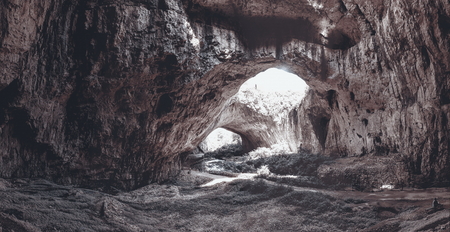 Panoramic view inside the Devetashka Cave near Devetaki village and Osam river in Bulgariaの写真素材