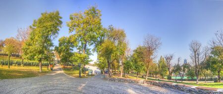 Odessa, Ukraine - 09.11.2018. Golden autumn morning on Primorsky Boulevard in Odessa, Ukraine. HDR...