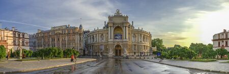 Odessa, Ukraine - 06.12.2018. Sunny summer morning in the historical center of Odessa, Ukraine. Opera House and theatre squareのeditorial素材