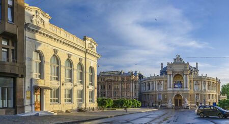 Odessa, Ukraine - 06.12.2018. Sunny summer morning in the historical center of Odessa, Ukraine. Opera House and theatre squareのeditorial素材