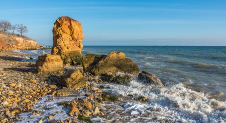 Stone pillar on the Black Sea coast near the village of Fontanka, Odessa region, Ukraineの写真素材