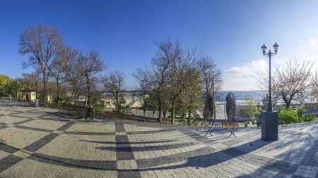 Odessa, Ukraine - 08.11. 2019.  Deserted autumn landscape of Langeron beach, the Black Sea resort in Odessa, Ukraineのeditorial素材