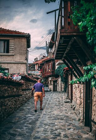 Nessebar, Bulgaria â 07.09.2019. Streets of the old town of Nesebar on a  summer eveningのeditorial素材