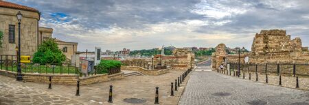Nessebar, Bulgaria â 07.10.2019.  Ruins of ancient fortifications at the entrance to the Old Town of Nessebar, Bulgaria, on a cloudy summer morningのeditorial素材