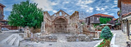 Nessebar, Bulgaria â 07.10.2019.  Ruins of the Saint Sophia Metropolitan church in the old town of Nessebar, Bulgaria, on a cloudy summer morningのeditorial素材