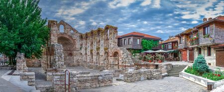 Nessebar, Bulgaria â 07.10.2019.  Ruins of the Saint Sophia Metropolitan church in the old town of Nessebar, Bulgaria, on a cloudy summer morningのeditorial素材