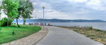 Nessebar, Bulgaria â 07.10.2019.  Embankment and Boulevard in the old town of Nessebar, Bulgaria, on a cloudy summer morningのeditorial素材