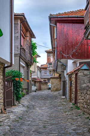 Nessebar, Bulgaria â 07.10.2019. Streets of the old town of Nessebar on a  summer eveningのeditorial素材