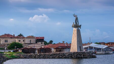Nessebar, Bulgaria â 07.10.2019.  Monument to St Nicholas in front of the main entrance to the old town of Nessebar, Bulgaria on a sunny summer morningのeditorial素材