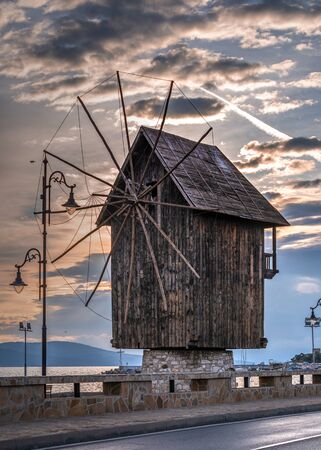 Nessebar, Bulgaria â 07.10.2019.  Old windmill on the way to the ancient city of Nessebar in Bulgariaのeditorial素材